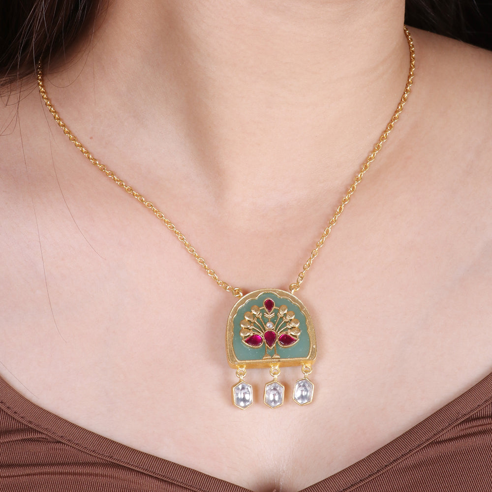 Natural Stone Pendant with Kundan inlay Work image 0